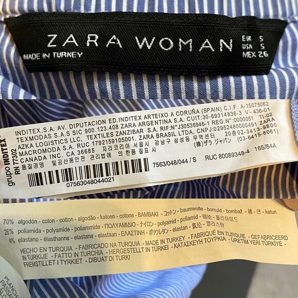 ZARA Blue White Striped Cotton Blend Off Shoulder Long Sleeve Blouse Top Shirt S - Picture 4 of 5